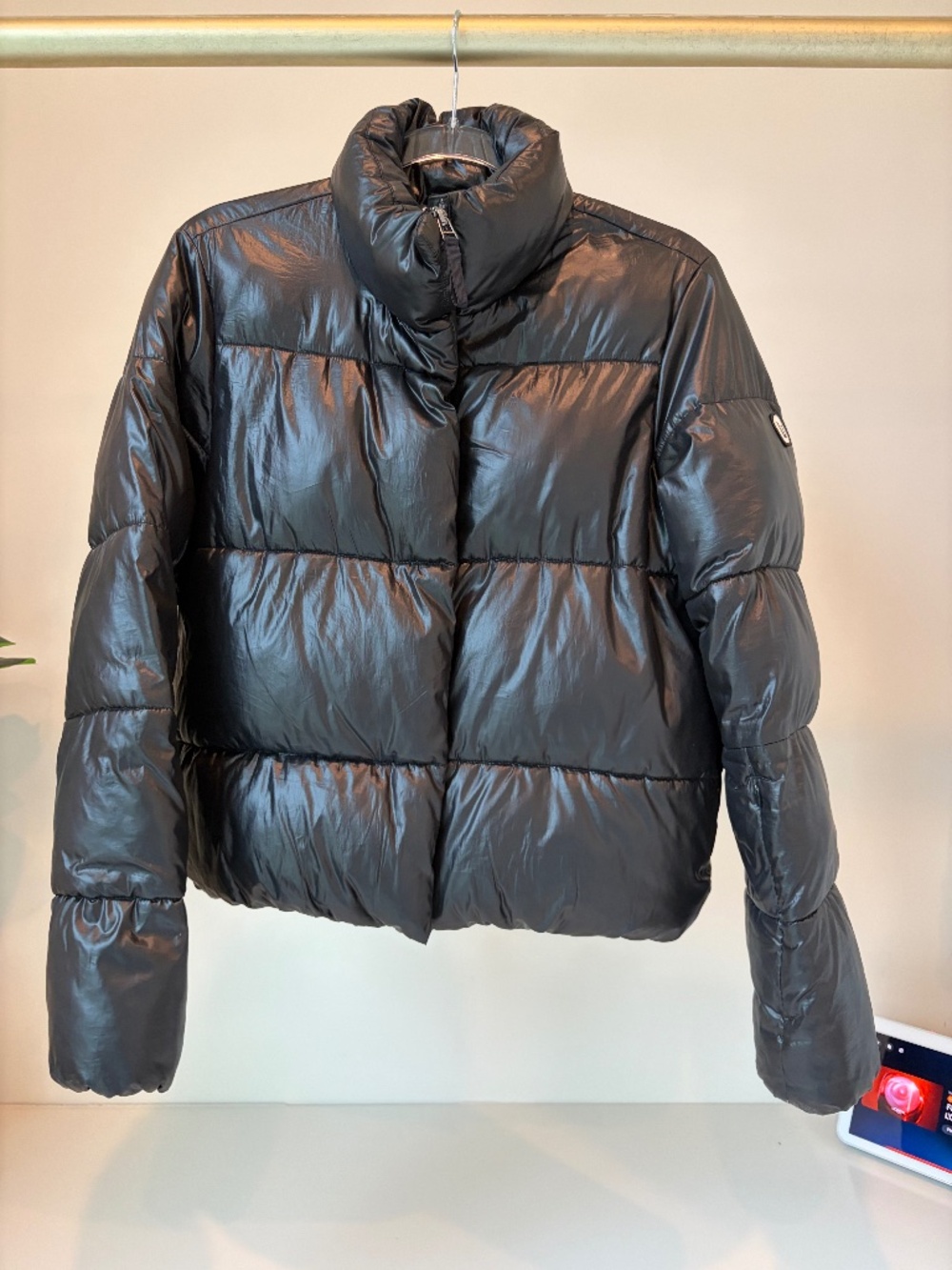 Vuori Shiny Black Quilted Bomber Jacket - XS